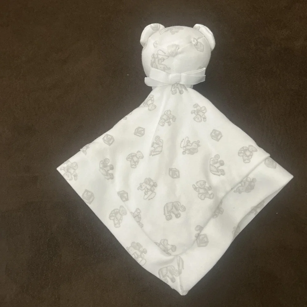Polo Ralph Lauren Blue /White Teddy Bear Lovey Blanket Security 11x11